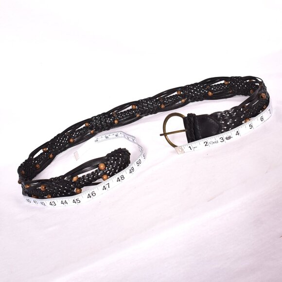 Women's Black with Brown Beads Braided Belt - Picture 5 of 8